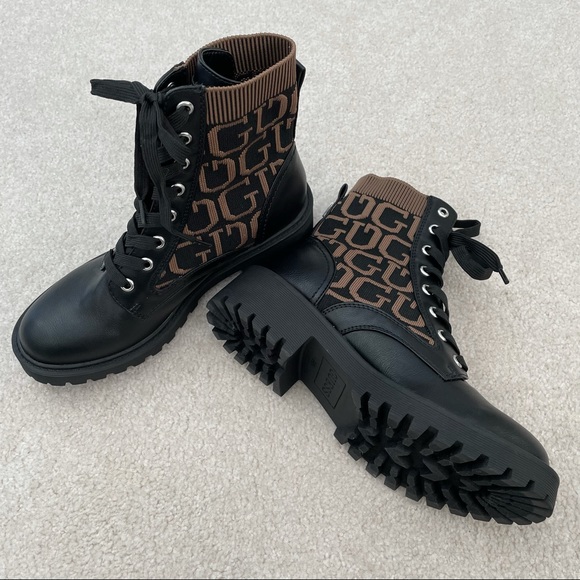 Guess Shoes Guess Womens Olinia Logo Knit Combat Lug Sole Boots 65